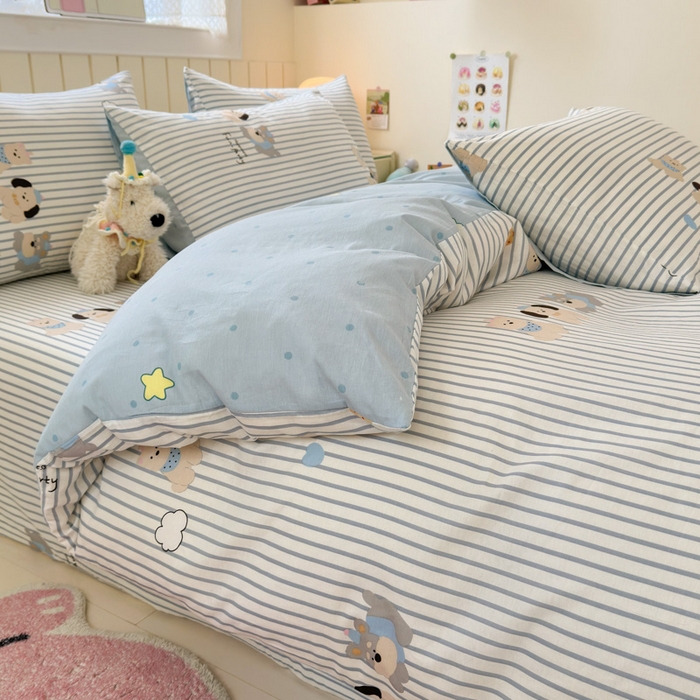 91家纺网 家纺一手货源 找家纺 典曼家纺 2025新款40支学生季卡通印花四件套 小狗日记