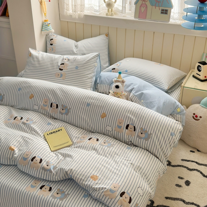 91家纺网 家纺一手货源 找家纺 典曼家纺 2025新款40支学生季卡通印花四件套 小狗日记