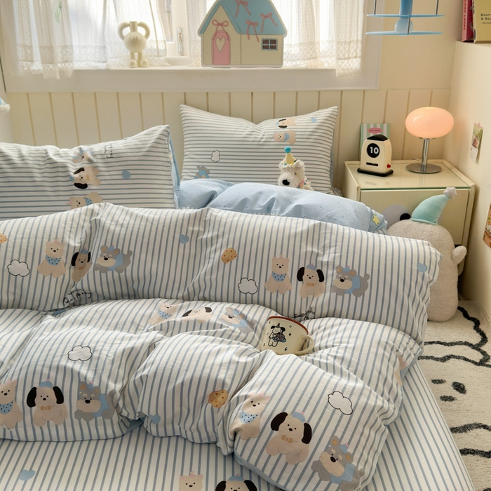 91家纺网 家纺一手货源 找家纺 典曼家纺 2025新款40支学生季卡通印花四件套 小狗日记