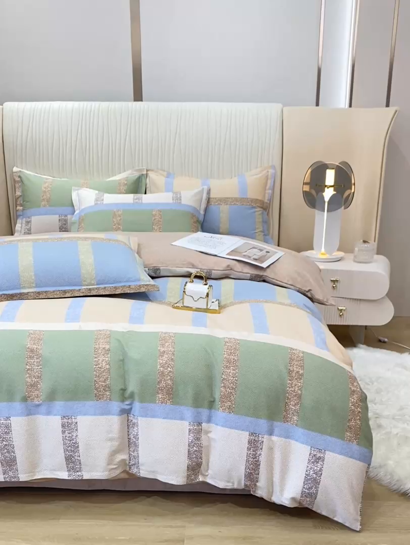 91家纺网 家纺一手货源 找家纺 红日子纺织品 2025新款100%全棉纯棉磨毛四件套 莫利