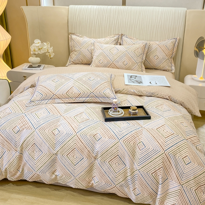 91家纺网 家纺一手货源 找家纺 红日子纺织品 2025新款100%全棉纯棉磨毛四件套 慕白