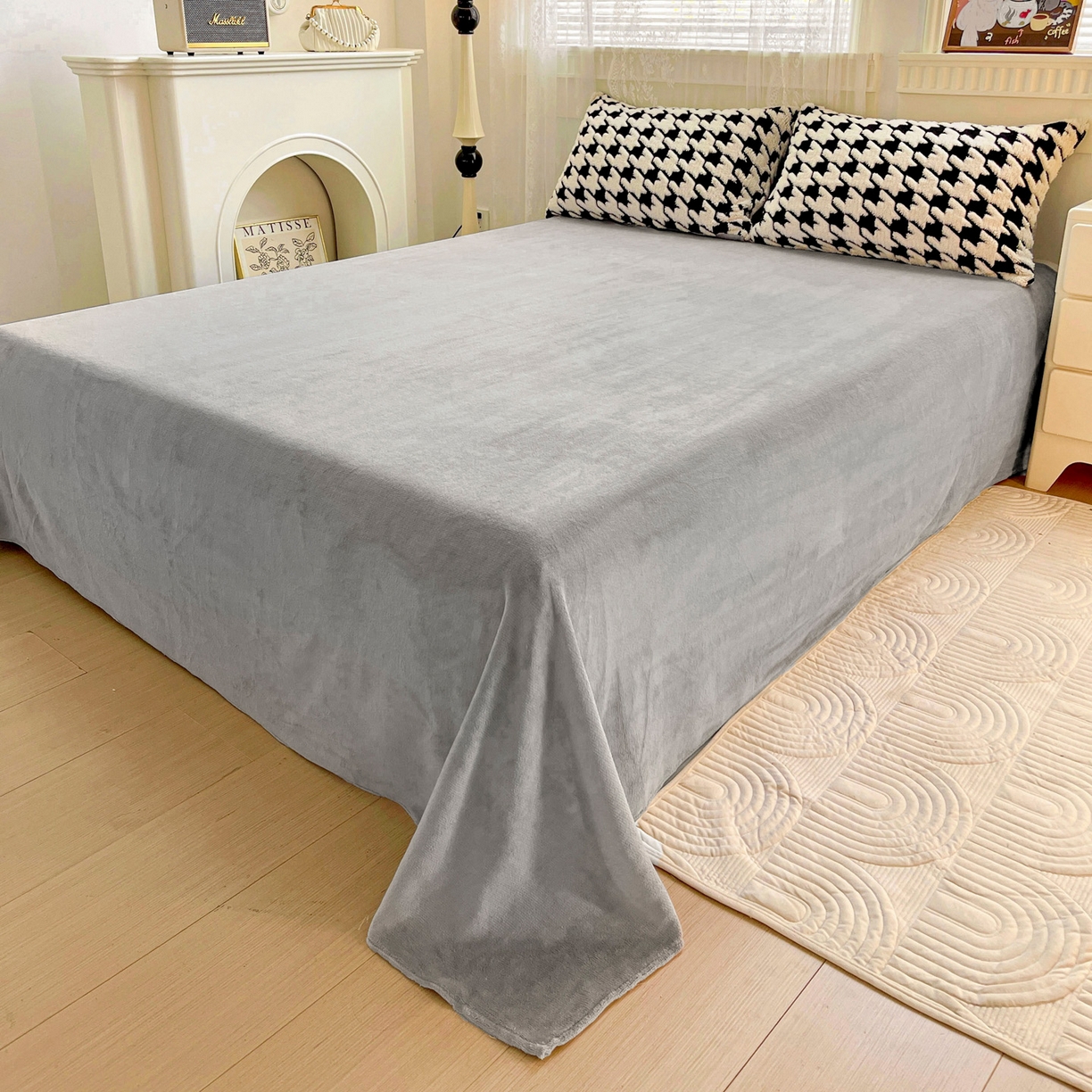 91家纺网 家纺一手货源 找家纺 梦之岛 2025新款高克重阳离子大提花印花牛奶绒四件套 千鸟格