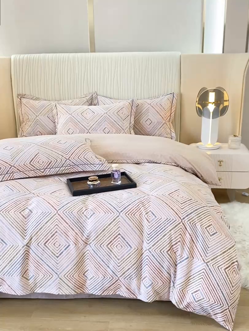 91家纺网 家纺一手货源 找家纺 红日子纺织品 2025新款100%全棉纯棉磨毛四件套 慕白