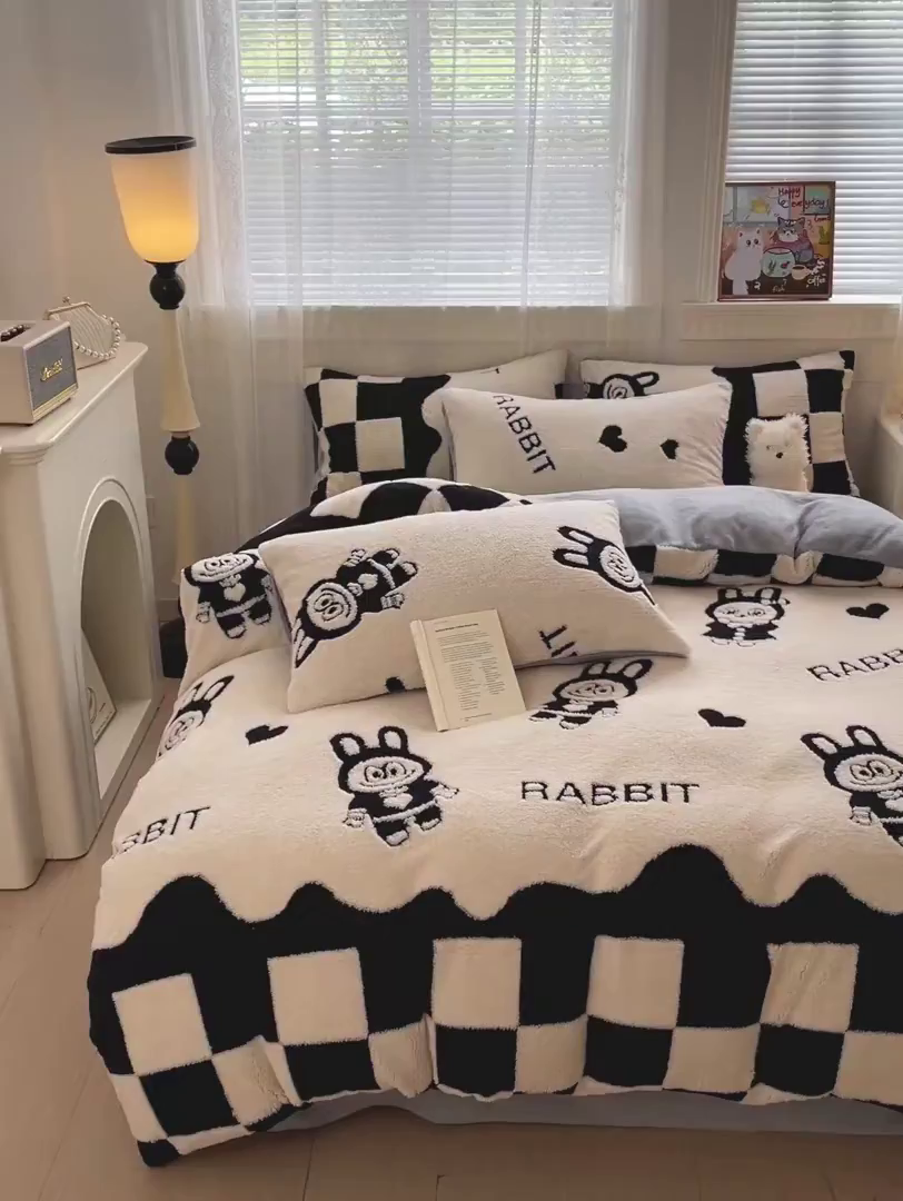 91家纺网 家纺一手货源 找家纺 梦之岛 2025新款高克重阳离子大提花印花牛奶绒四件套 la布布