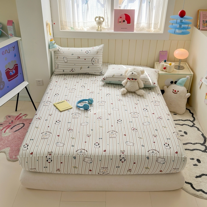 91家纺网 家纺一手货源 找家纺 典曼家纺 2025新款卡通印花单床笠 床笠单件 茶茶狗