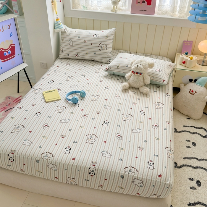 91家纺网 家纺一手货源 找家纺 典曼家纺 2025新款卡通印花单床笠 床笠单件 茶茶狗