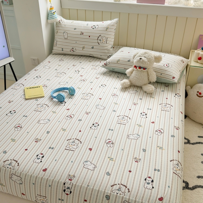 91家纺网 家纺一手货源 找家纺 典曼家纺 2025新款卡通印花单床笠 床笠单件 茶茶狗