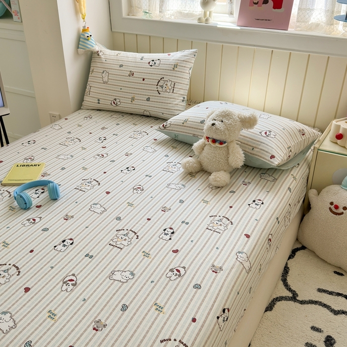 91家纺网 家纺一手货源 找家纺 典曼家纺 2025新款卡通印花单床笠 床笠单件 茶茶狗