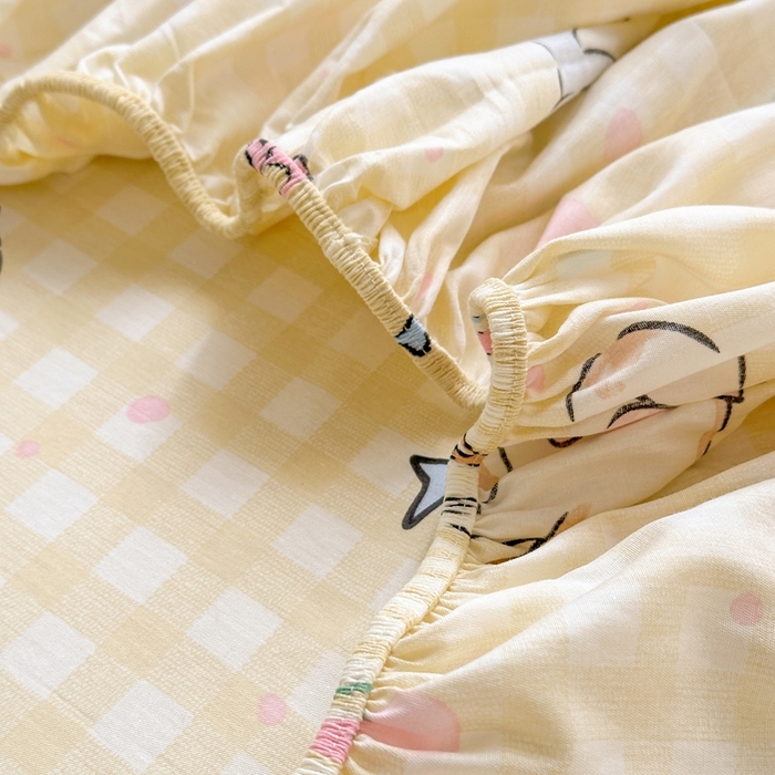 91家纺网 家纺一手货源 找家纺 典曼家纺 2025新款卡通印花单床笠 床笠单件 格子猫