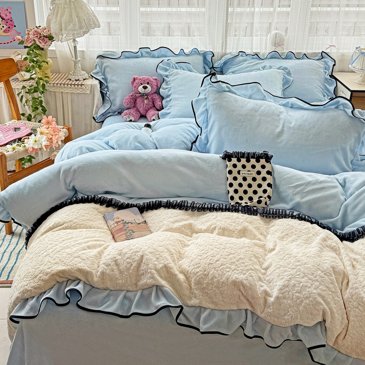 91家纺网 家纺一手货源 找家纺 （总）梦之岛 2025新款韩版双拼提花牛奶绒四件套-秘密花园