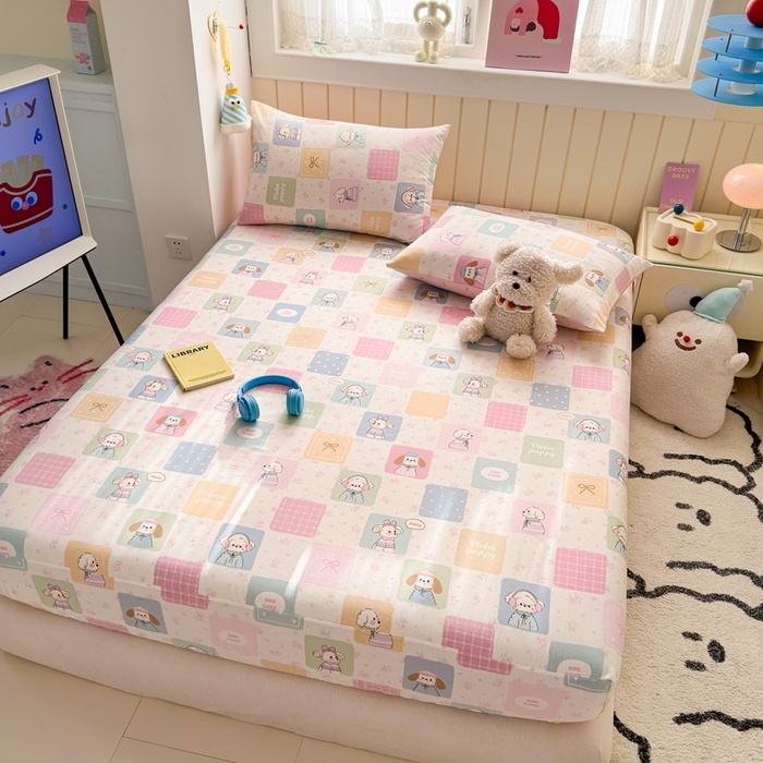 91家纺网 家纺一手货源 找家纺 典曼家纺 2025新款卡通印花单床笠 床笠单件 开心屋