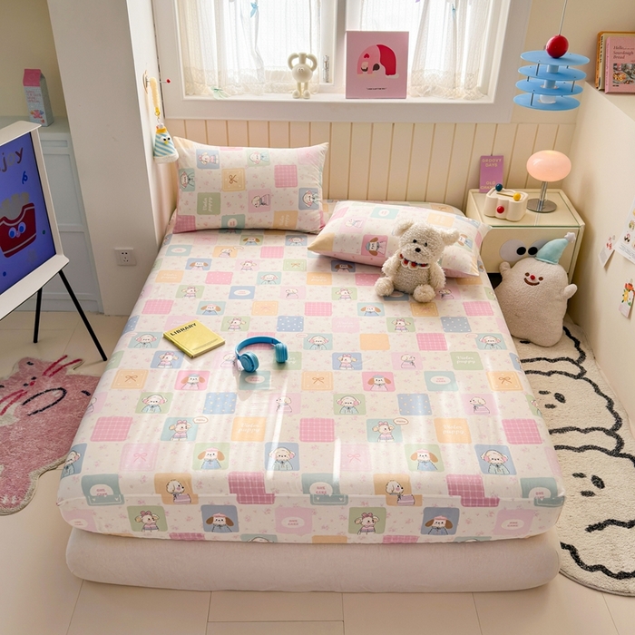 91家纺网 家纺一手货源 找家纺 典曼家纺 2025新款卡通印花单床笠 床笠单件 开心屋