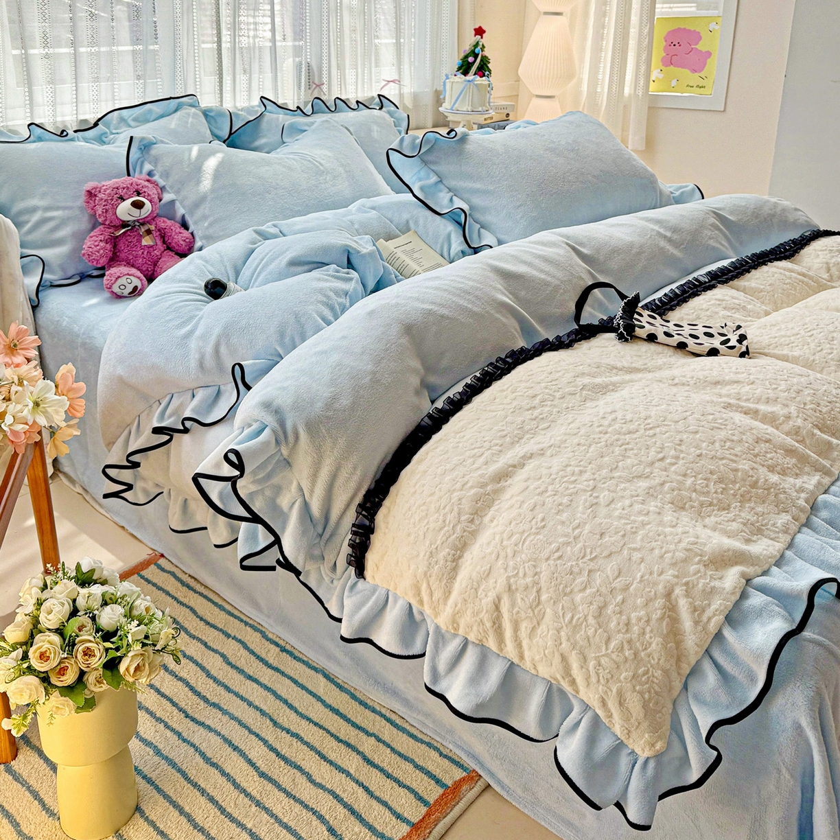 91家纺网 家纺一手货源 找家纺 （总）梦之岛 2025新款韩版双拼提花牛奶绒四件套-秘密花园