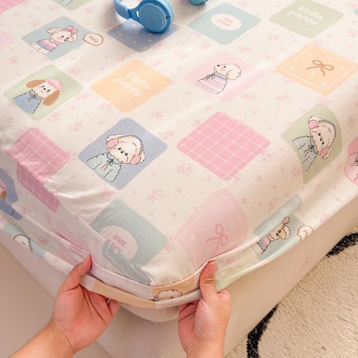 91家纺网 家纺一手货源 找家纺 典曼家纺 2025新款卡通印花单床笠 床笠单件 开心屋