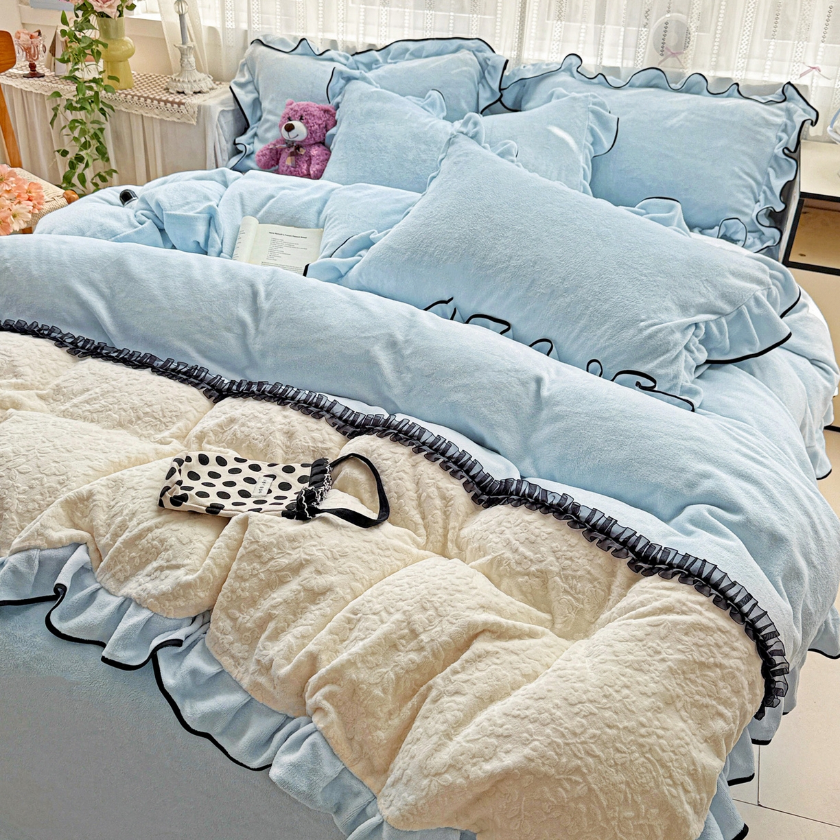 91家纺网 家纺一手货源 找家纺 （总）梦之岛 2025新款韩版双拼提花牛奶绒四件套-秘密花园