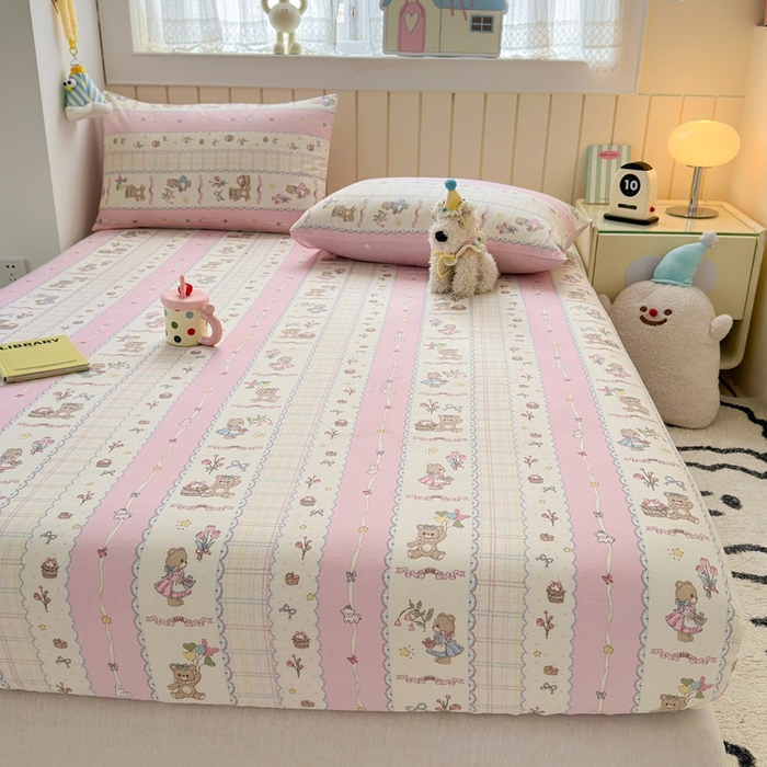 91家纺网 家纺一手货源 找家纺 典曼家纺 2025新款卡通印花单床笠 床笠单件 奶昔小熊