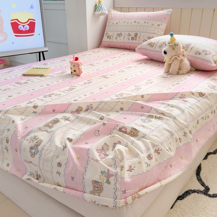 91家纺网 家纺一手货源 找家纺 典曼家纺 2025新款卡通印花单床笠 床笠单件 奶昔小熊