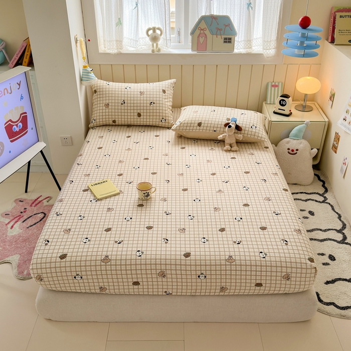 91家纺网 家纺一手货源 找家纺 典曼家纺 2025新款卡通印花单床笠 床笠单件 曲奇小狗