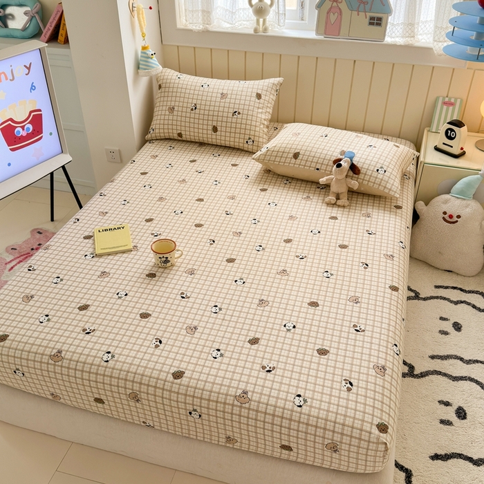 91家纺网 家纺一手货源 找家纺 典曼家纺 2025新款卡通印花单床笠 床笠单件 曲奇小狗