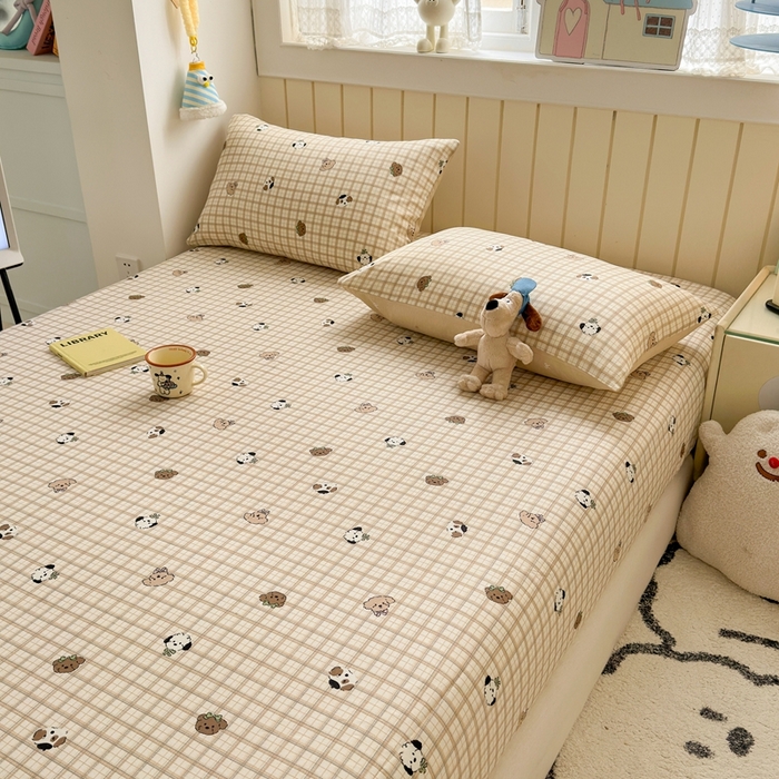 91家纺网 家纺一手货源 找家纺 典曼家纺 2025新款卡通印花单床笠 床笠单件 曲奇小狗