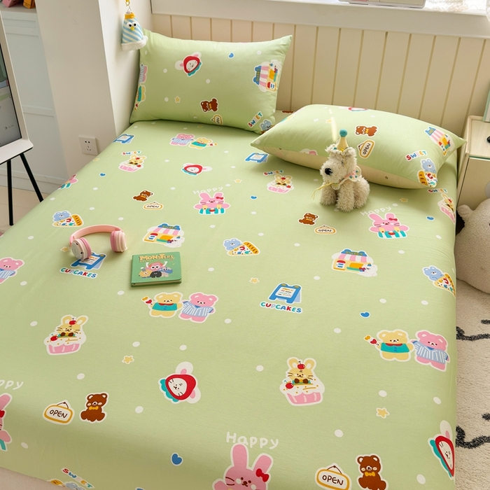 91家纺网 家纺一手货源 找家纺 典曼家纺 2025新款卡通印花单床笠 床笠单件 趣味熊