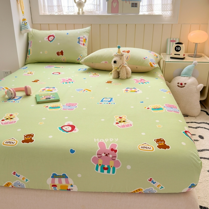 91家纺网 家纺一手货源 找家纺 典曼家纺 2025新款卡通印花单床笠 床笠单件 趣味熊