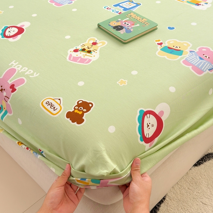 91家纺网 家纺一手货源 找家纺 典曼家纺 2025新款卡通印花单床笠 床笠单件 趣味熊