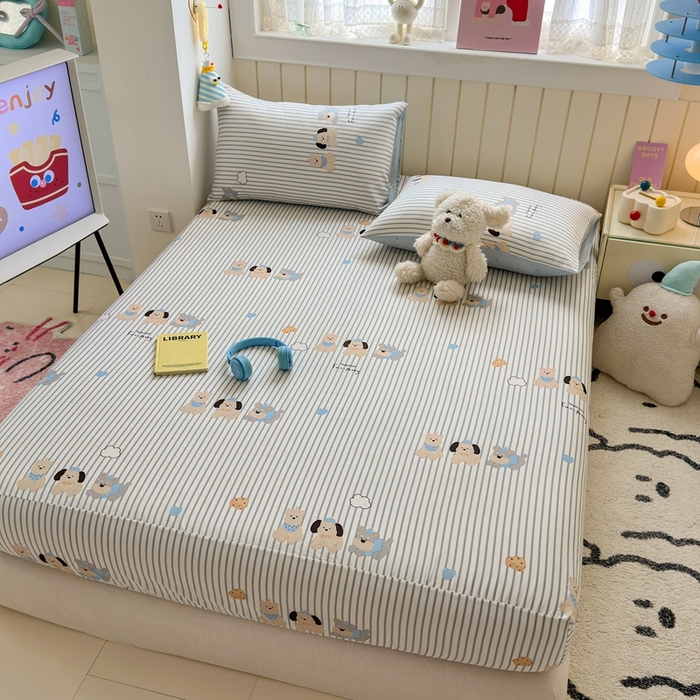 91家纺网 家纺一手货源 找家纺 典曼家纺 2025新款卡通印花单床笠 床笠单件 小狗日记