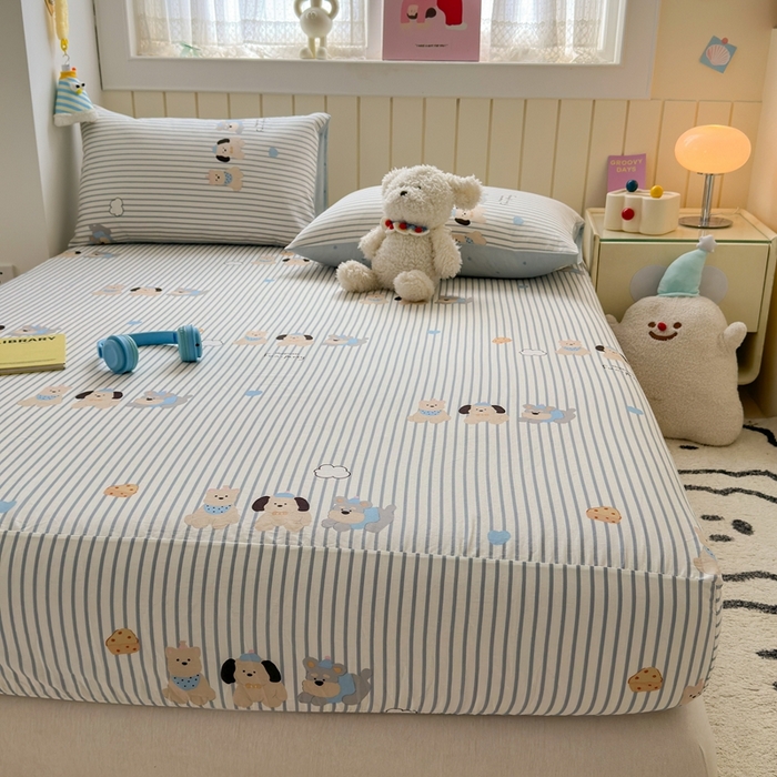 91家纺网 家纺一手货源 找家纺 典曼家纺 2025新款卡通印花单床笠 床笠单件 小狗日记