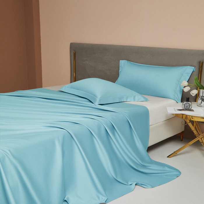 91家纺网 家纺一手货源 找家纺 柔觉家纺 柔系列A类100支长绒棉单品床单 天空蓝