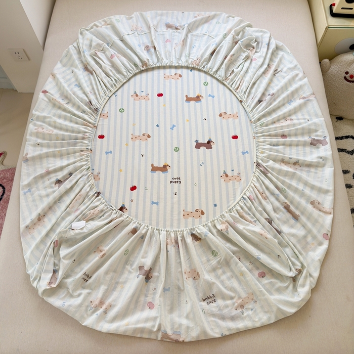 91家纺网 家纺一手货源 找家纺 典曼家纺 2025新款卡通印花单床笠 床笠单件 椰蓝小腊肠