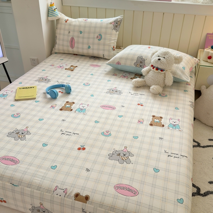 91家纺网 家纺一手货源 找家纺 典曼家纺 2025新款卡通印花单床笠 床笠单件 樱桃熊仔