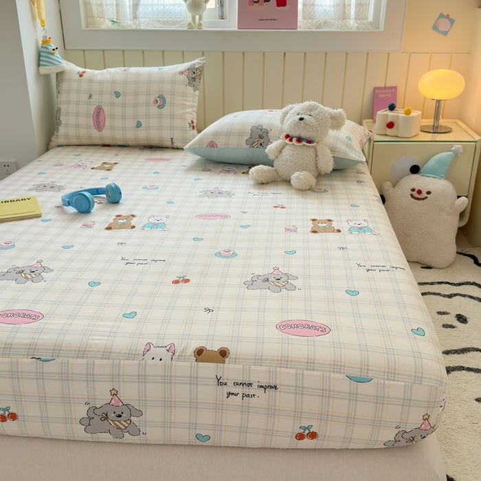 91家纺网 家纺一手货源 找家纺 典曼家纺 2025新款卡通印花单床笠 床笠单件 樱桃熊仔