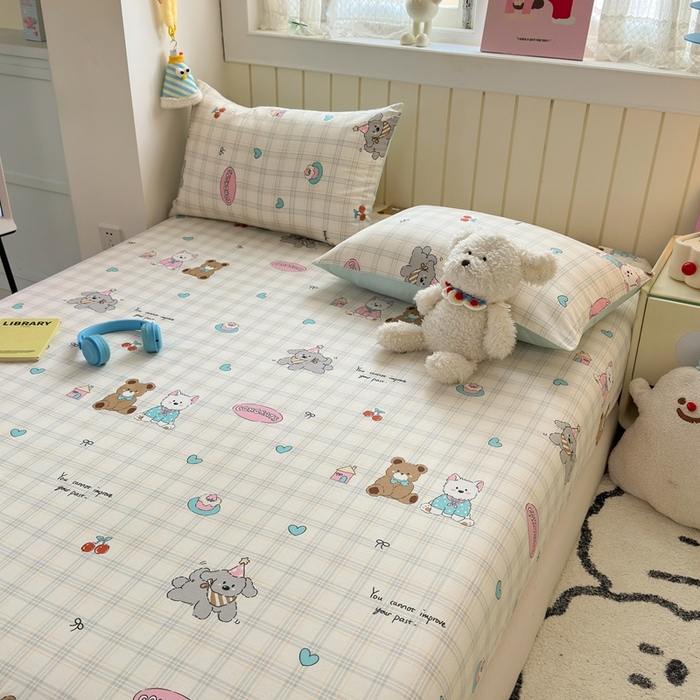 91家纺网 家纺一手货源 找家纺 典曼家纺 2025新款卡通印花单床笠 床笠单件 樱桃熊仔