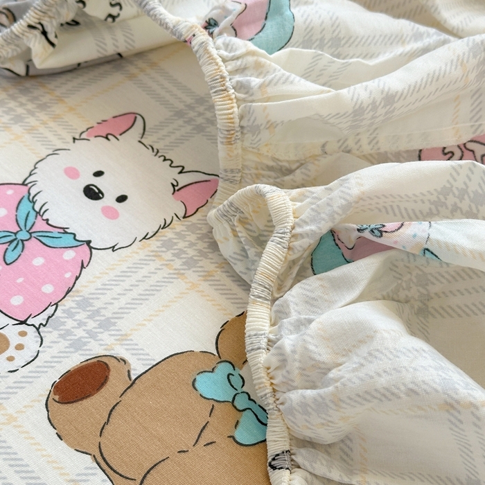 91家纺网 家纺一手货源 找家纺 典曼家纺 2025新款卡通印花单床笠 床笠单件 樱桃熊仔