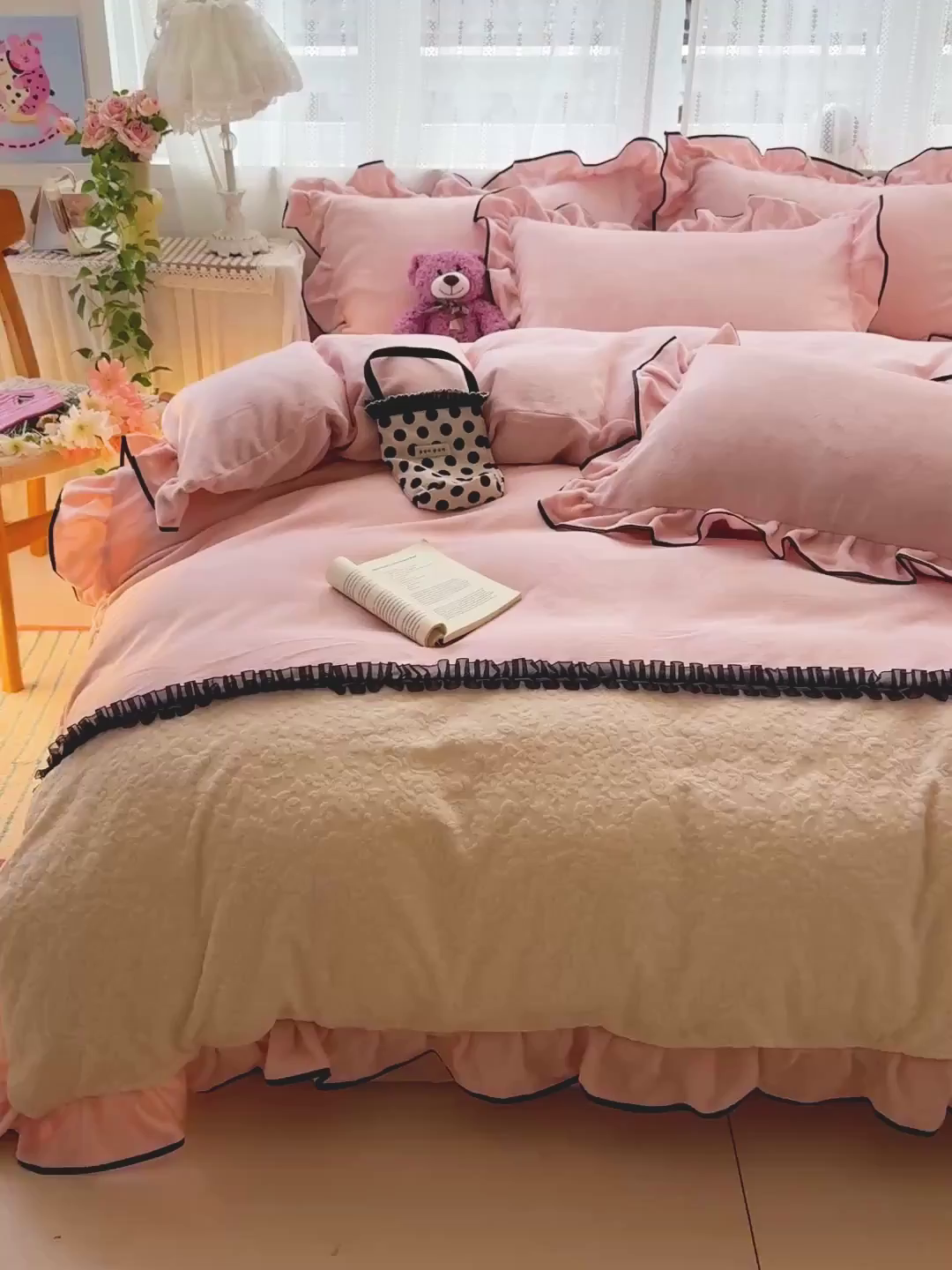 91家纺网 家纺一手货源 找家纺 梦之岛 2025新款韩版双拼提花牛奶绒四件套-秘密花园 甜蜜花园-玉