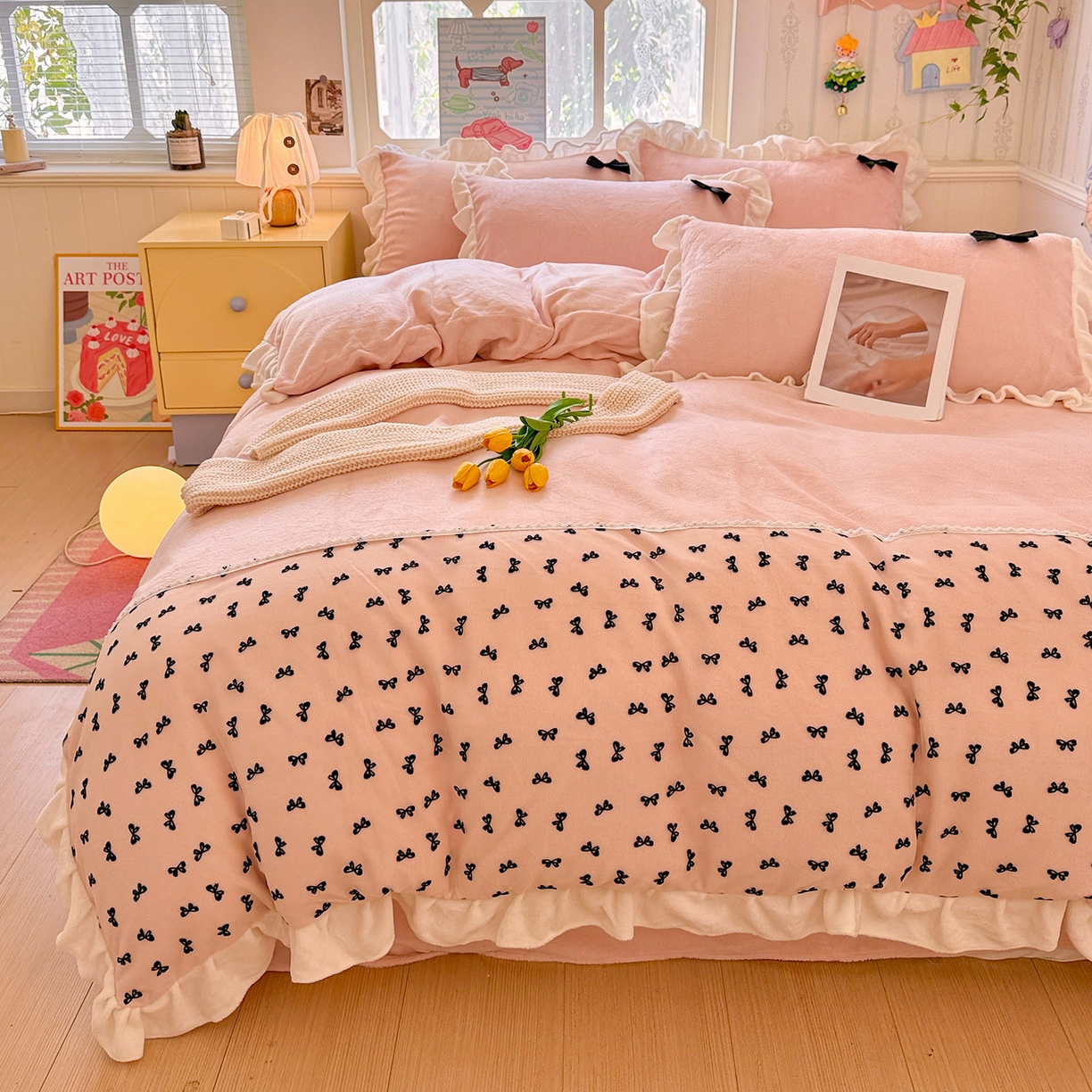 91家纺网 家纺一手货源 找家纺 （总）梦之岛 2025新款韩版蝴蝶蕾丝花边牛奶绒四件套-梦语