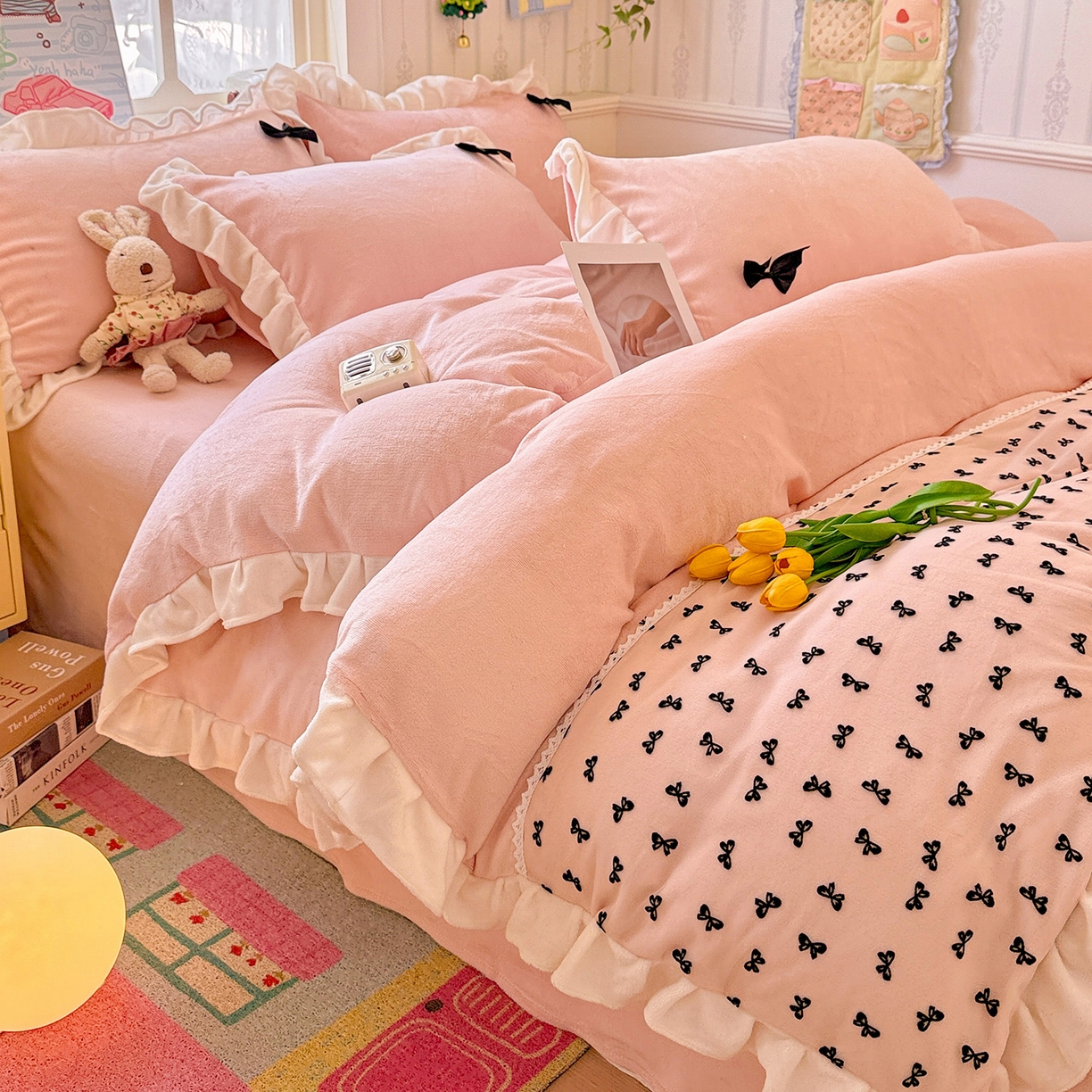 91家纺网 家纺一手货源 找家纺 （总）梦之岛 2025新款韩版蝴蝶蕾丝花边牛奶绒四件套-梦语