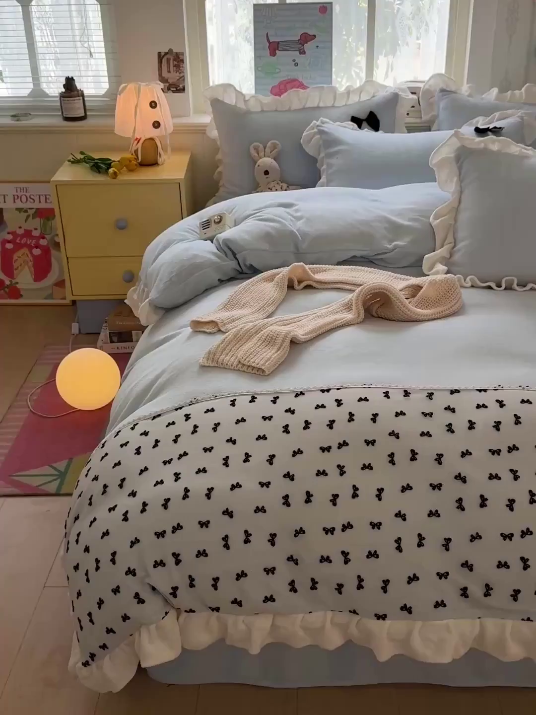 91家纺网 家纺一手货源 找家纺 梦之岛 2025新款韩版蝴蝶蕾丝花边牛奶绒四件套-梦语 梦语-蓝