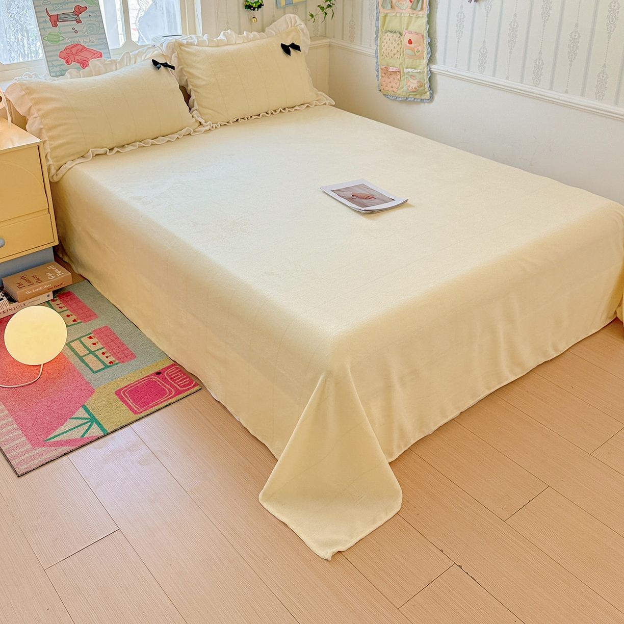 91家纺网 家纺一手货源 找家纺 梦之岛 2025新款韩版蝴蝶蕾丝花边牛奶绒四件套-梦语 梦语-奶白