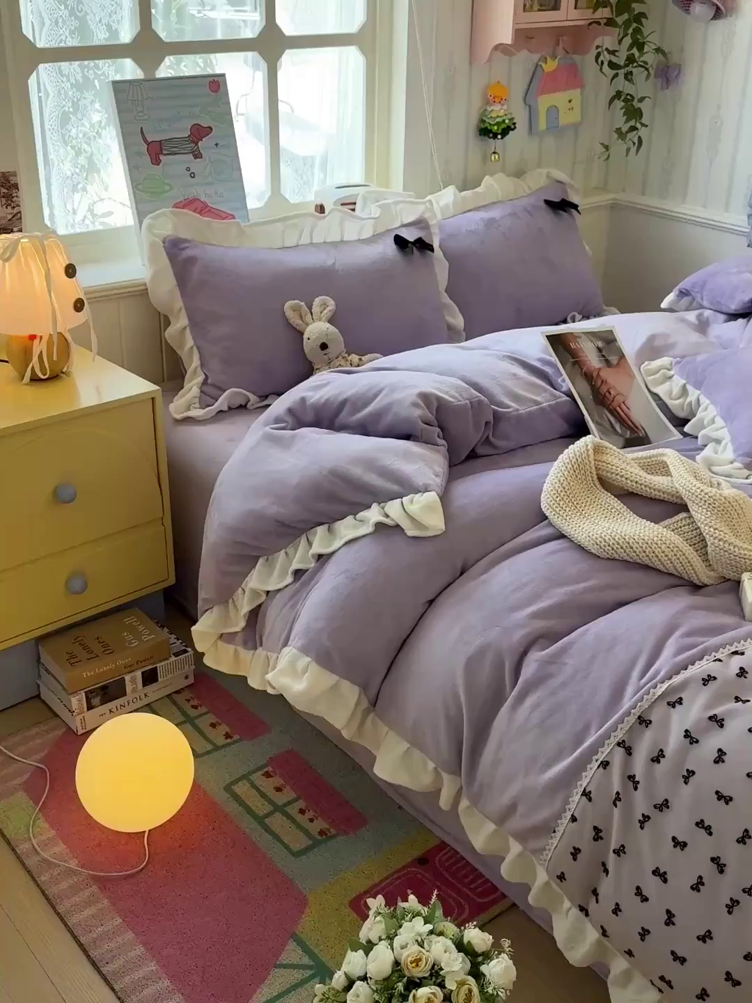 91家纺网 家纺一手货源 找家纺 梦之岛 2025新款韩版蝴蝶蕾丝花边牛奶绒四件套-梦语 梦语-紫