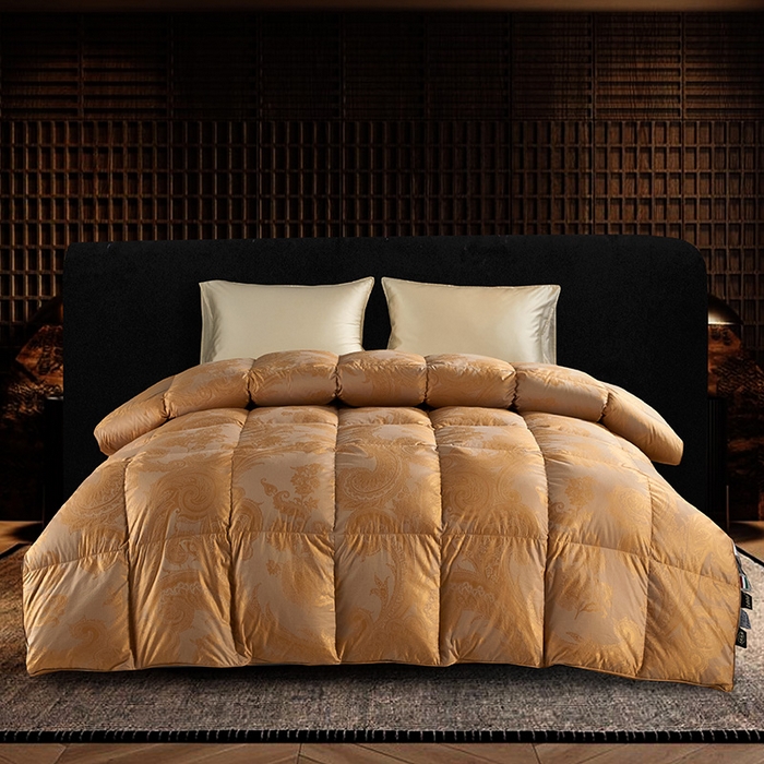 91家纺网 家纺一手货源 找家纺 御眠纺羽绒被壳 2025新款高精密提花单层立体高端羽绒被壳自充绒羽绒被壳 金色