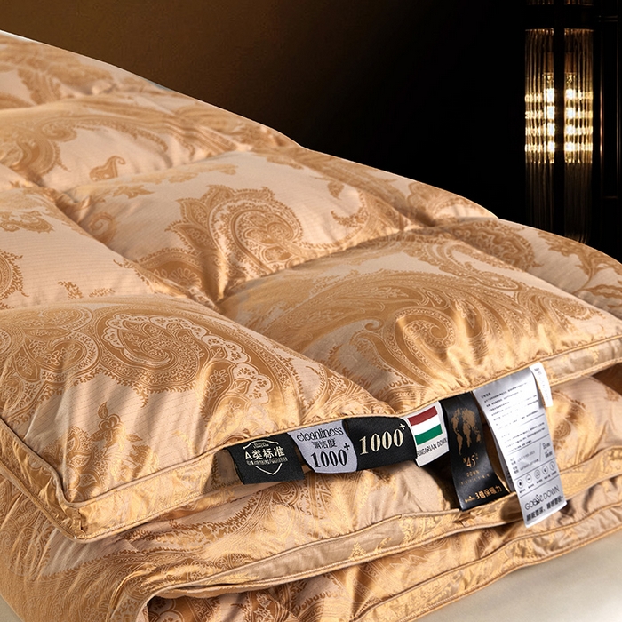 91家纺网 家纺一手货源 找家纺 御眠纺羽绒被壳 2025新款高精密提花单层立体高端羽绒被壳自充绒羽绒被壳 金色
