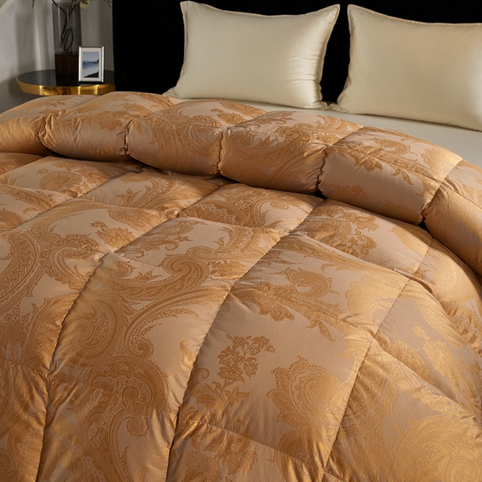 91家纺网 家纺一手货源 找家纺 静若居羽绒被壳 2025新款高精密提花单层立体高端羽绒被壳自充绒羽绒被壳 金色