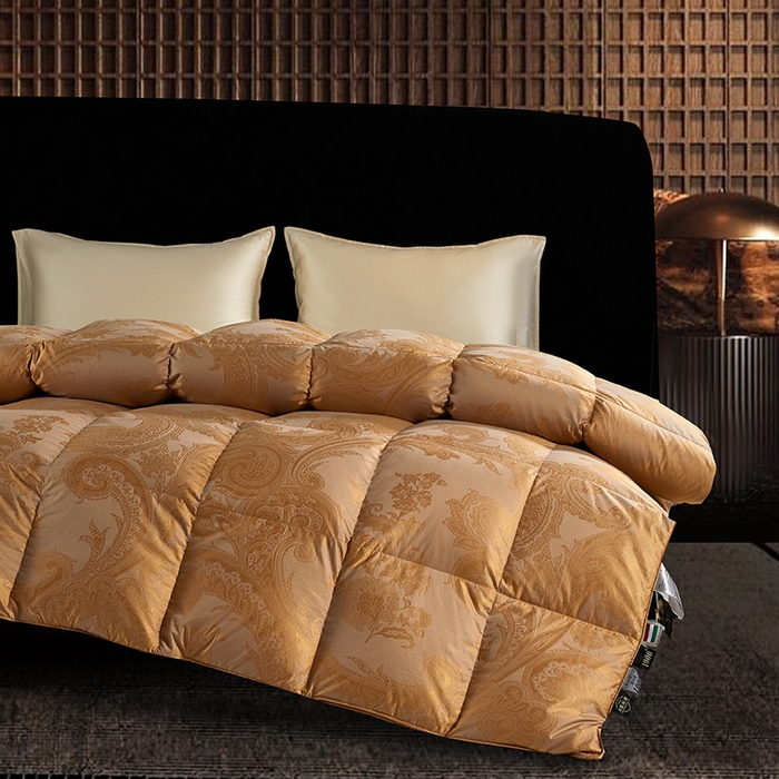 91家纺网 家纺一手货源 找家纺 静若居羽绒被壳 2025新款高精密提花单层立体高端羽绒被壳自充绒羽绒被壳 金色
