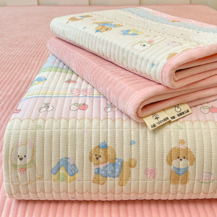 91家纺网 家纺一手货源 找家纺 梵朴 2025新款A类棉加绒一面纯棉一面宝宝婴儿牛奶绒双面可用床盖单品学生床垫炕盖 小狗派对