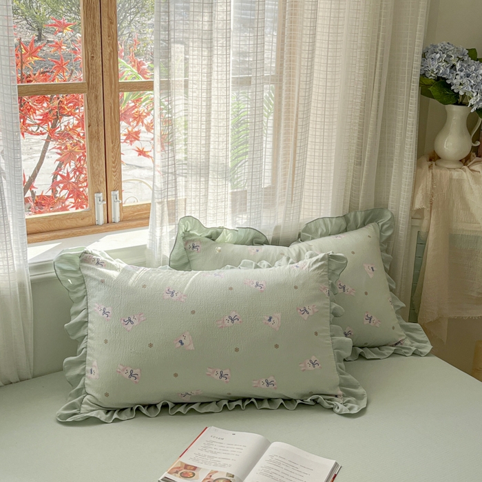 91家纺网 家纺一手货源 找家纺 库里梦家纺 2025网红直播爆款亚麻木棉皱皱纱夹棉床盖 花园兔