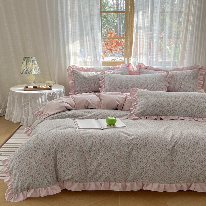 91家纺网 家纺一手货源 找家纺 库里梦家纺 2025网红直播爆款亚麻木棉皱皱纱夹棉床盖 华美爱恋