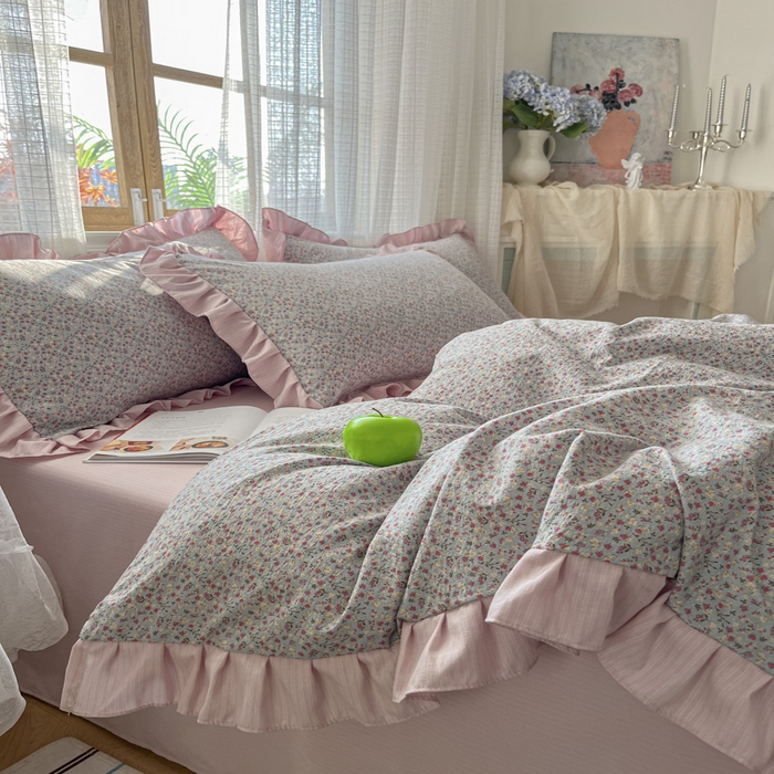 91家纺网 家纺一手货源 找家纺 库里梦家纺 2025网红直播爆款亚麻木棉皱皱纱夹棉床盖 华美爱恋