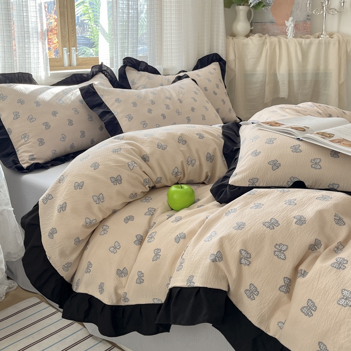 91家纺网 家纺一手货源 找家纺 库里梦家纺 2025网红直播爆款亚麻木棉皱皱纱夹棉床盖 结美